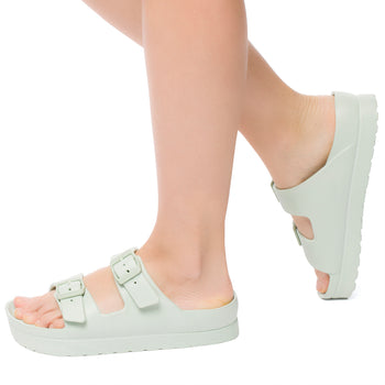 Sandali verde menta con doppia fascia da donna Lora Ferres On The Beach, Ciabatte Donna, SKU p412000795, Immagine 0